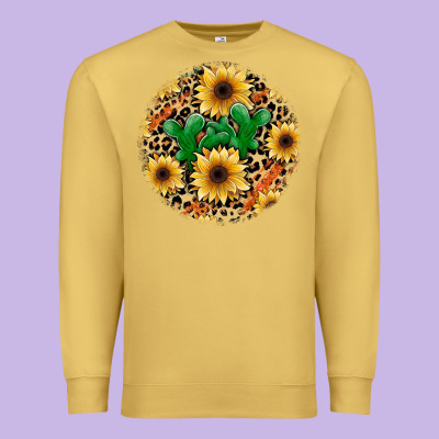 Leopard Cactus Sunflower Premium Sweatshirt Designed By Jahusdesignshop