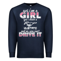 Navy mustang i m a girl who drives a mustang Premium Sweatshirt - artisFamous