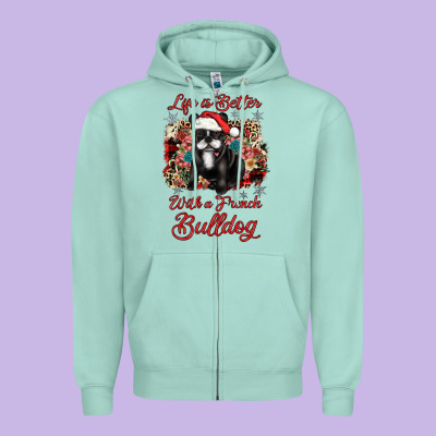 Christmas Life Is Better With A French Bulldog Zipper Hoodie Designed By Jahusdesignshop