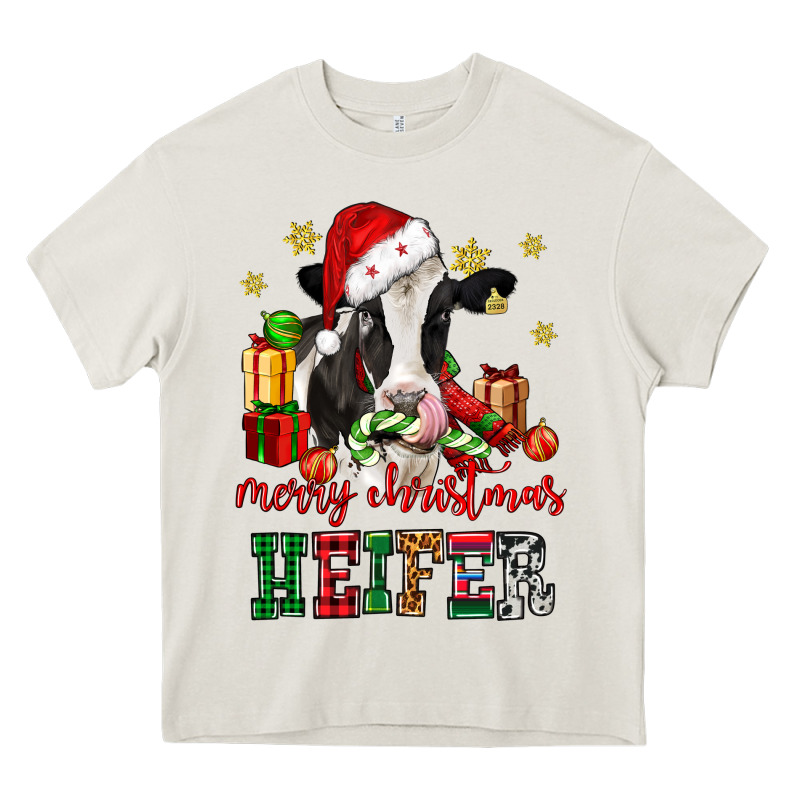 Merry Christmas Heifer Cow Heavy Core Tee by CowGirlArtShop | Teevron