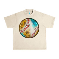Sandshell baseball with sunflower round earrings Urban Heavy Tee - BundleAndBundleShop