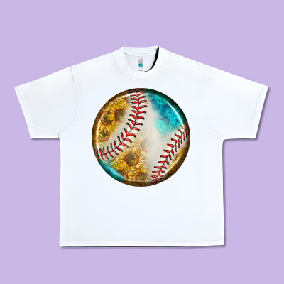 Baseball With Sunflower Round Earrings Urban Heavy Tee Designed By Bundleandbundleshop