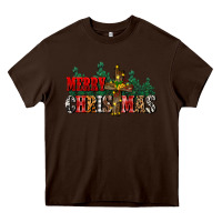 Chocolate Brown merry christmas  cross Heavy Core Tee - CowGirlArtShop