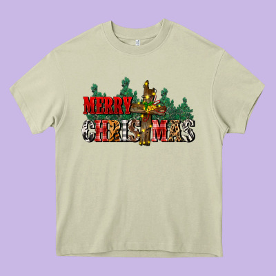 Merry Christmas  Cross Heavy Core Tee Designed By Cowgirlartshop