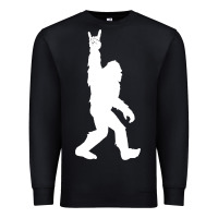 Black funny bigfoot rock and roll t shirt for sasquatch believers Premium Sweatshirt - artisFamous