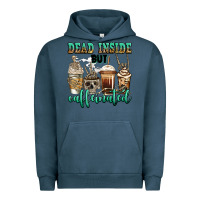Pigment Midnight Navy dead inside but caffeinated skeleton coffee cups Urban Hoodie - Jasminsmagicworld