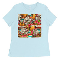 Baby Blue western cow with hay and flowers seamless pattern Ladies Tee - FaDigitalArtStudio