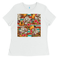 White western cow with hay and flowers seamless pattern Ladies Tee - FaDigitalArtStudio