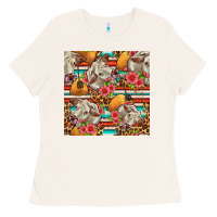 Bone western cow with hay and flowers seamless pattern Ladies Tee - FaDigitalArtStudio