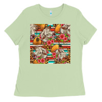 Matcha western cow with hay and flowers seamless pattern Ladies Tee - FaDigitalArtStudio