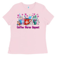 Bubblegum Pink Coffee Nurse Repeat Nurse Coffee Cups Ladies Tee - FaDigitalArtStudio