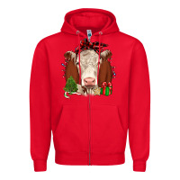 Red Christmas Hereford Zipper Hoodie - JahusDesignShop