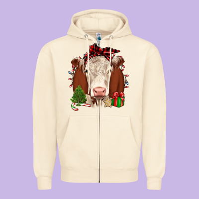 Christmas Hereford Zipper Hoodie Designed By Jahusdesignshop