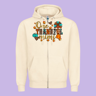 One Thankful Mimi Zipper Hoodie Designed By Jahusdesignshop