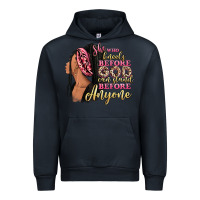 Navy She who kneels before god can stand before anyone Urban Hoodie - RanaPortraitStore