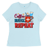 Baby Blue Coffee Nurse Repeat Ladies Tee - FaDigitalArtStudio