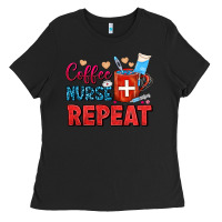 Black Coffee Nurse Repeat Ladies Tee - FaDigitalArtStudio
