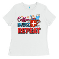 White Coffee Nurse Repeat Ladies Tee - FaDigitalArtStudio
