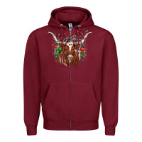 Burgundy christmas  texas longhorn Zipper Hoodie - JahusDesignShop