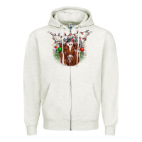 Oatmeal Heather christmas  texas longhorn Zipper Hoodie - JahusDesignShop