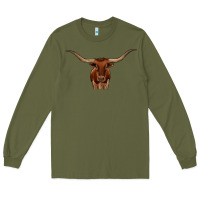 Army Green texas longhorn illustration Long Sleeve Tee - CowhideDigitalArt