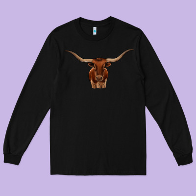 Texas Longhorn Illustration Long Sleeve Tee Designed By Cowhidedigitalart