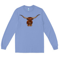 Colony Blue texas longhorn illustration Long Sleeve Tee - CowhideDigitalArt