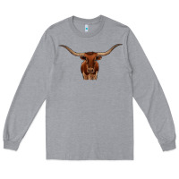 Heather Grey texas longhorn illustration Long Sleeve Tee - CowhideDigitalArt