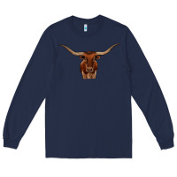 Navy texas longhorn illustration Long Sleeve Tee - CowhideDigitalArt