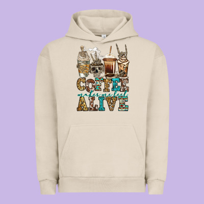 Coffee Makes Me Feel Alive Skeleton Coffee Cups Urban Hoodie Designed By Jasminsmagicworld