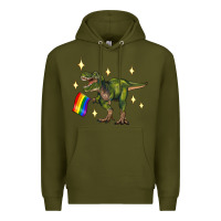 Army Green lgbtq+  t rex Premium Hoodie - Artiststas