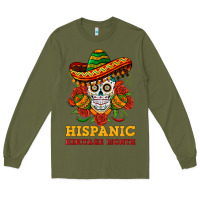 Army Green sombrero skull heritage Long Sleeve Tee - BundleAndBundleShop