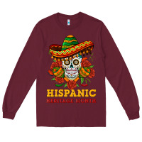 Burgundy sombrero skull heritage Long Sleeve Tee - BundleAndBundleShop