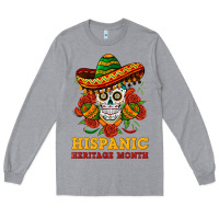 Heather Grey sombrero skull heritage Long Sleeve Tee - BundleAndBundleShop