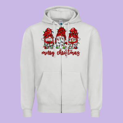 Merry Christmas Gnome With Christmas Lights Zipper Hoodie Designed By Jahusdesignshop