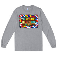 Heather Grey hispanic heritage flags Long Sleeve Tee - BundleAndBundleShop