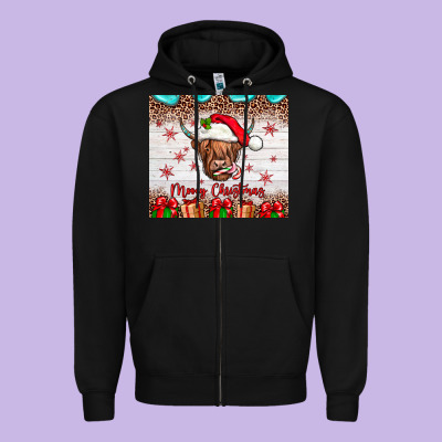 Merry Christmas Cow Zipper Hoodie Designed By Jahusdesignshop