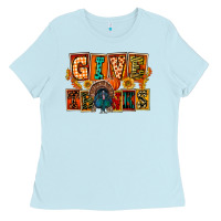 Baby Blue Give Thanks Thanksgiving Ladies Tee - FaDigitalArtStudio
