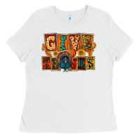 White Give Thanks Thanksgiving Ladies Tee - FaDigitalArtStudio