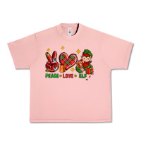 Salmon Peace Love Elf Christmas Urban Heavy Tee - BundleAndBundleShop