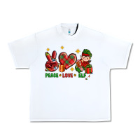 White Peace Love Elf Christmas Urban Heavy Tee - BundleAndBundleShop