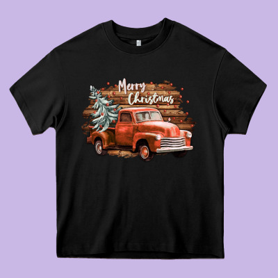 Merry Christmas Truck Heavy Core Tee Designed By Cowgirlartshop