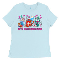 Baby Blue Coffee Nurse Repeat Nurse Coffee Cups Ladies Tee - FaDigitalArtStudio