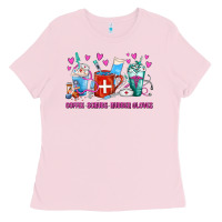 Bubblegum Pink Coffee Nurse Repeat Nurse Coffee Cups Ladies Tee - FaDigitalArtStudio