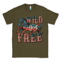 Army Green Wild and free 4th of july Classic Tee - CowGirlArtShop
