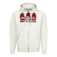 Oatmeal Heather gnome with christmas lights Zipper Hoodie - JahusDesignShop