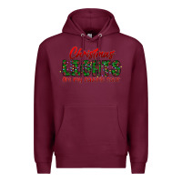 Burgundy festive christmas lights text art Premium Hoodie - CowhideDigitalArt