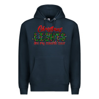 Navy festive christmas lights text art Premium Hoodie - CowhideDigitalArt