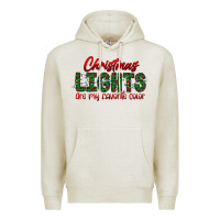 Oatmeal Heather festive christmas lights text art Premium Hoodie - CowhideDigitalArt