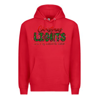 Red festive christmas lights text art Premium Hoodie - CowhideDigitalArt